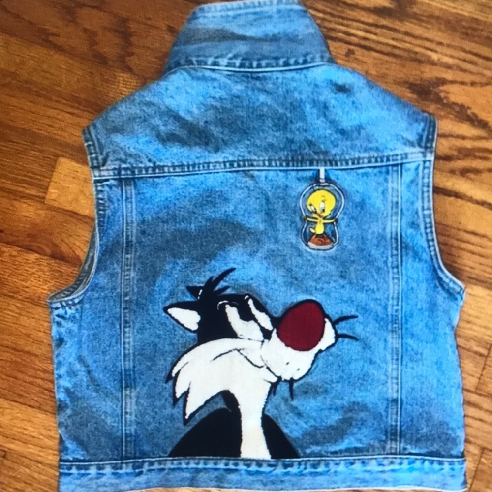 Sylvester tweety bird looney tunes warner bro’s jean jacket vest women medium